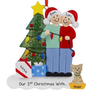 1st Christmas With Cat Couple Decorating Tree Ornament
