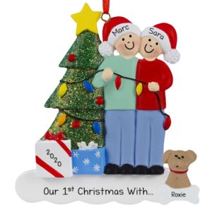 1st Christmas With Dog Couple Decorating Tree Ornament