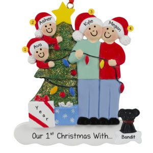 Dog's 1st Christmas With Family Of 4 Lights Ornament