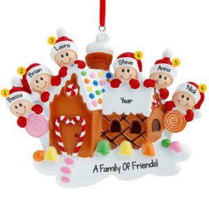 Group Of Six Friends Gingerbread Candy House Ornament