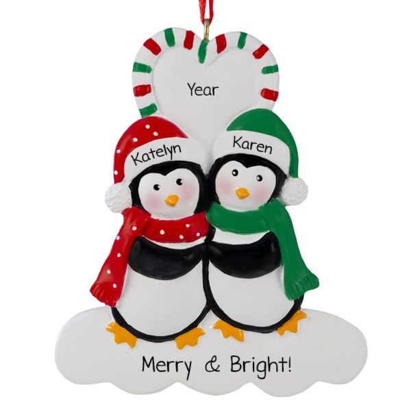Image of Gay Or Lesbian Penguin Couple Heart Ornament
