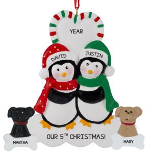 Years Of Christmases Together Penguin Couple And 2 Dogs Ornament