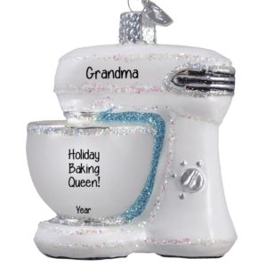 Personalized White Stand Mixer Holiday Baker Glittered Glass 3-D Ornament