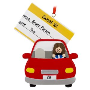 Personalized Sweet 16 GIRL Driving Car Ornament BRUNETTE
