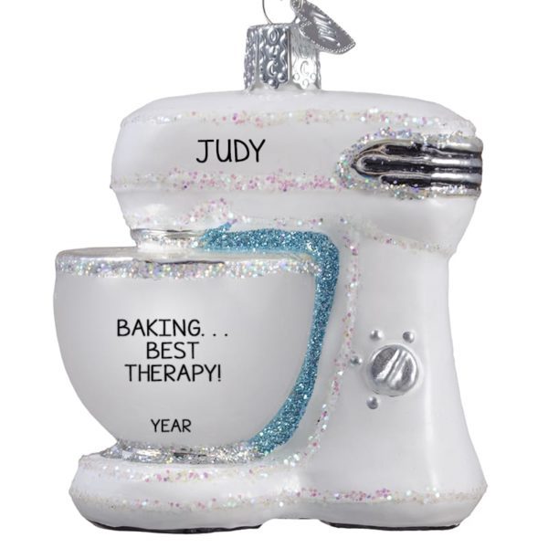 White Stand Mixer Glittered Glass 3-D Personalized Ornament