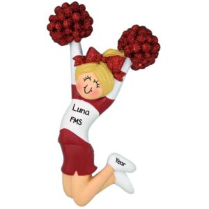 RED Cheerleader Glittered Pom Poms Ornament BLONDE