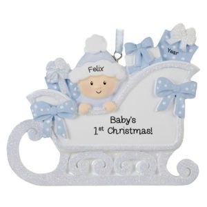 Baby BOY's 1st Christmas BLUE Glittered Sleigh Ornament