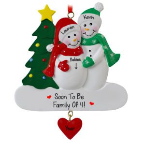 Image of Snow Couple Expecting Twins Dangling Heart Ornament