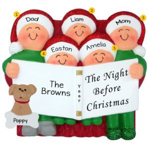 Family Of 5 And DOG Night Before Christmas Glittered Caps Ornament