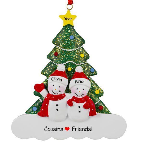 Two Snowmen Cousins Glittered Tree Ornament