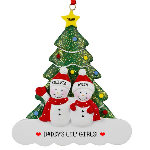 Daddy's Two Little Girls Snowmen Glittered Tree Ornament