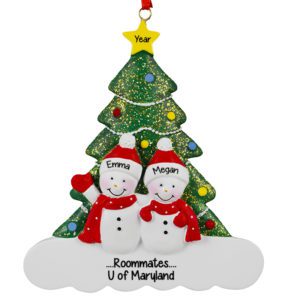 Two Snowmen Roommates Glittered Tree Ornament