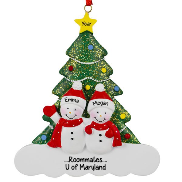 Two Snowmen Roommates Glittered Tree Ornament