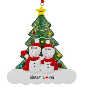 Two Sisters Snowmen Glittered Tree Ornament