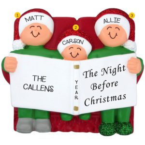Image of Family Of 3 Night Before Christmas Glittered Caps Ornament