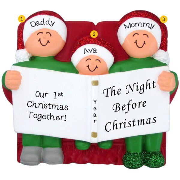 First Christmas Together Night Before Christmas Family Of 3 Glittered Caps Ornament