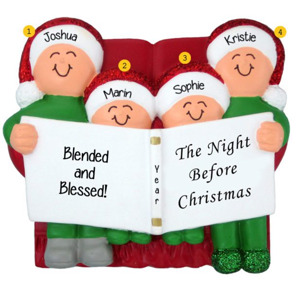 Blended Family Of 4 Night Before Christmas Glittered Caps Ornament