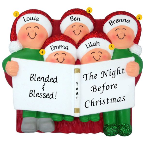 Blended Family Of 5 Night Before Christmas Glittered Caps Ornament
