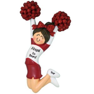 RED Cheerleader Glittered Pom Poms Ornament BRUNETTE