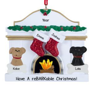 Image of Couple With 2 Dogs Rebarkable Fireplace Ornament