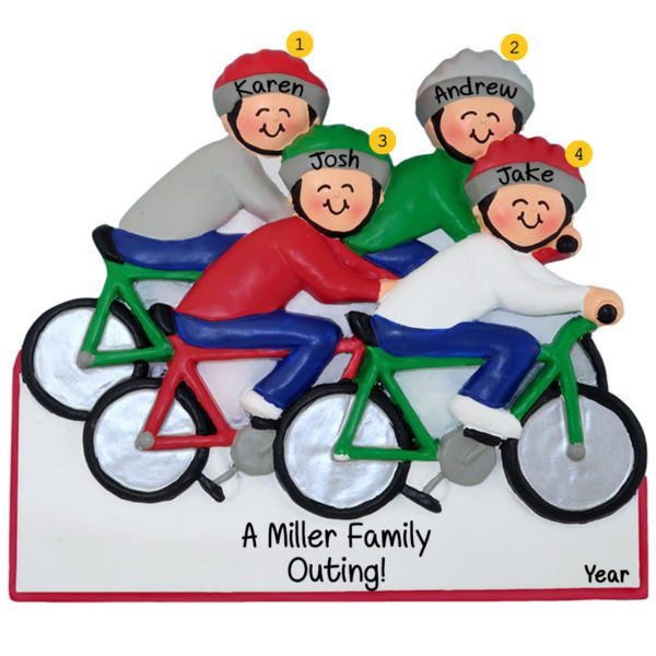 Family Of 4 On Bikes Cycling Ornament