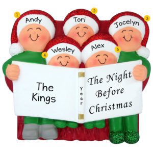 Family Of 5 Night Before Christmas Glittered Caps Ornament