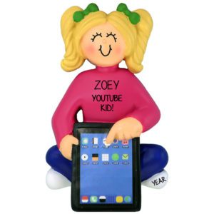 GIRL Watching YouTube On iPad Ornament BLONDE