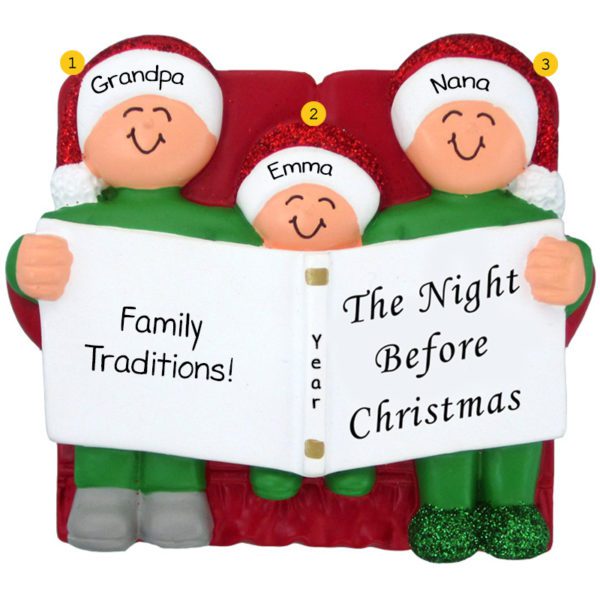 Grandparents And 1 Grandkid Night Before Christmas Glittered Caps Ornament