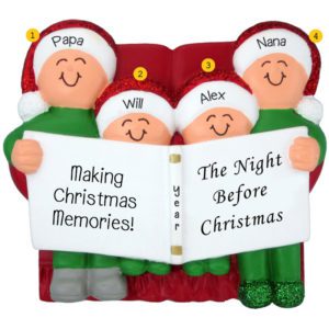 Grandparents And 2 Grandkids Night Before Christmas Glittered Caps Ornament