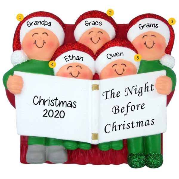 Grandparents With 3 Grandkids Night Before Christmas Glittered Caps Ornament