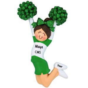 Image of GREEN Cheerleader Glittered Pom Poms Ornament BRUNETTE
