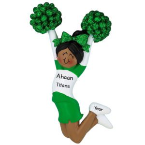 African American GREEN Cheerleader Glittered Pom Poms Ornament