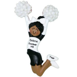 Image of African American WHITE And BLACK Cheerleader Glittered Pom Poms Ornament