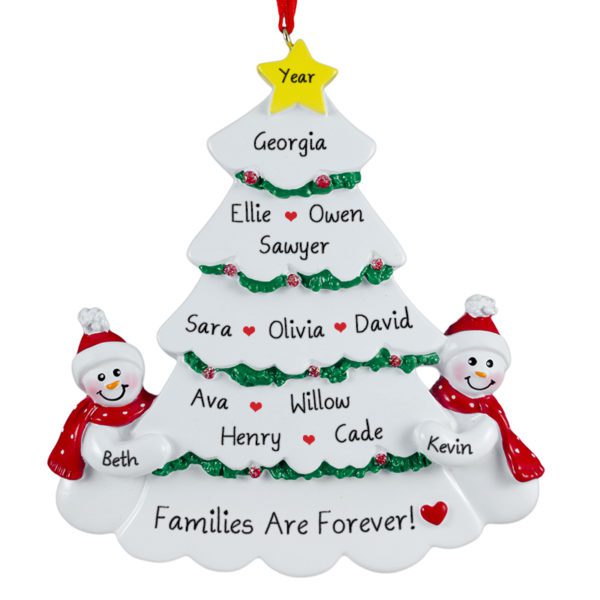 Couple With 11 Kids White Christmas Tree Ornament