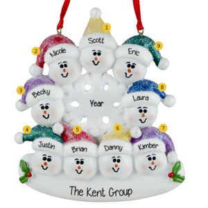 Image of Workplace or Group of 9 Snowmen Glittered Flake Ornament