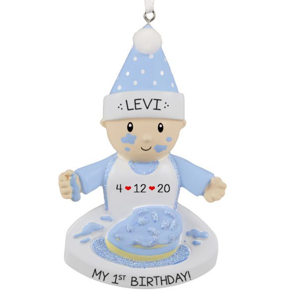 Baby BOY'S 1st Birthday Cake On Face Ornament