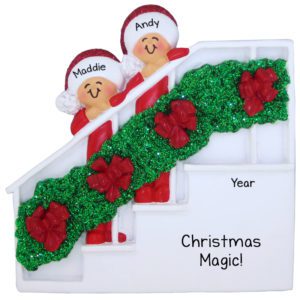 Couple On Christmasy Bannister Glittered Ornament