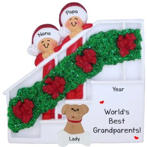 Grandparents With Dog On Christmas Stairs Ornament