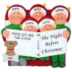Grandparents With 3 Grandkids And DOG Night Before Christmas Glittered Caps Ornament