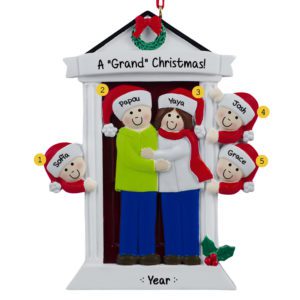 Image of Grandparents With 3 Grandkids Door Ornament BRUNETTE