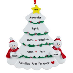 Image of Couple With 6 Kids White Christmas Tree Ornament