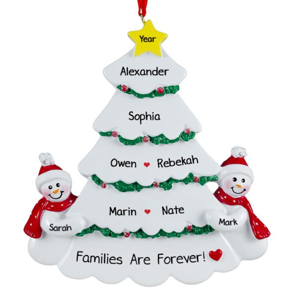 Image of Couple With 6 Kids White Christmas Tree Ornament