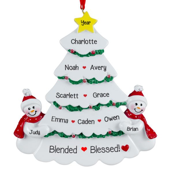 Couple With 8 Kids White Christmas Tree Ornament