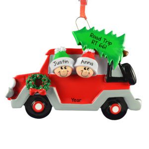 Couple In Red Car Road Trip Ornament