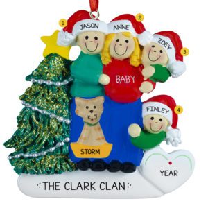 Expecting Couple With 2 Kids + Cat BLONDE Mom Ornament