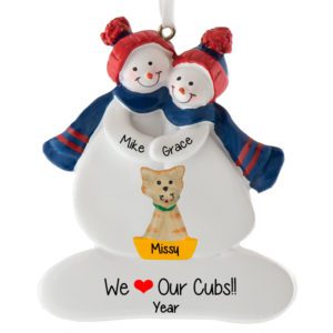 Chicago Cubs Couple + Cat Personalized Ornament BLUE & RED