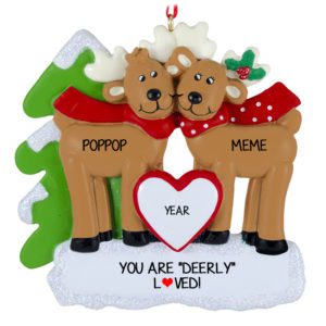 Grandparents Deer Couple With Trees Glittered Ornament