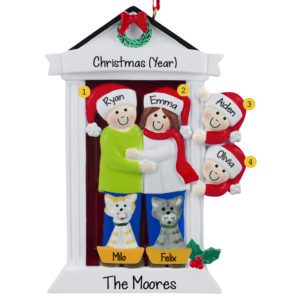 Personalized Door Family Of 4 + 2 CATs Ornament