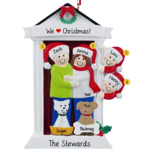 Door Family Of 4 With 2 Pets Ornament