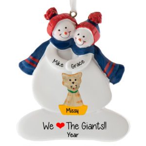 New York Giants Couple + Cat Personalized Ornament BLUE & RED